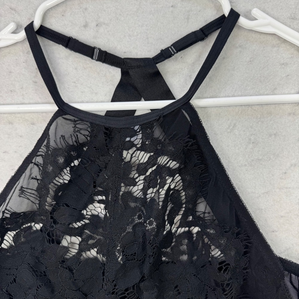 Torrid 1 Babydoll Lingerie 16/18 Black Lace Mesh Halter Strappy Goth Romantic - Picture 11 of 13
